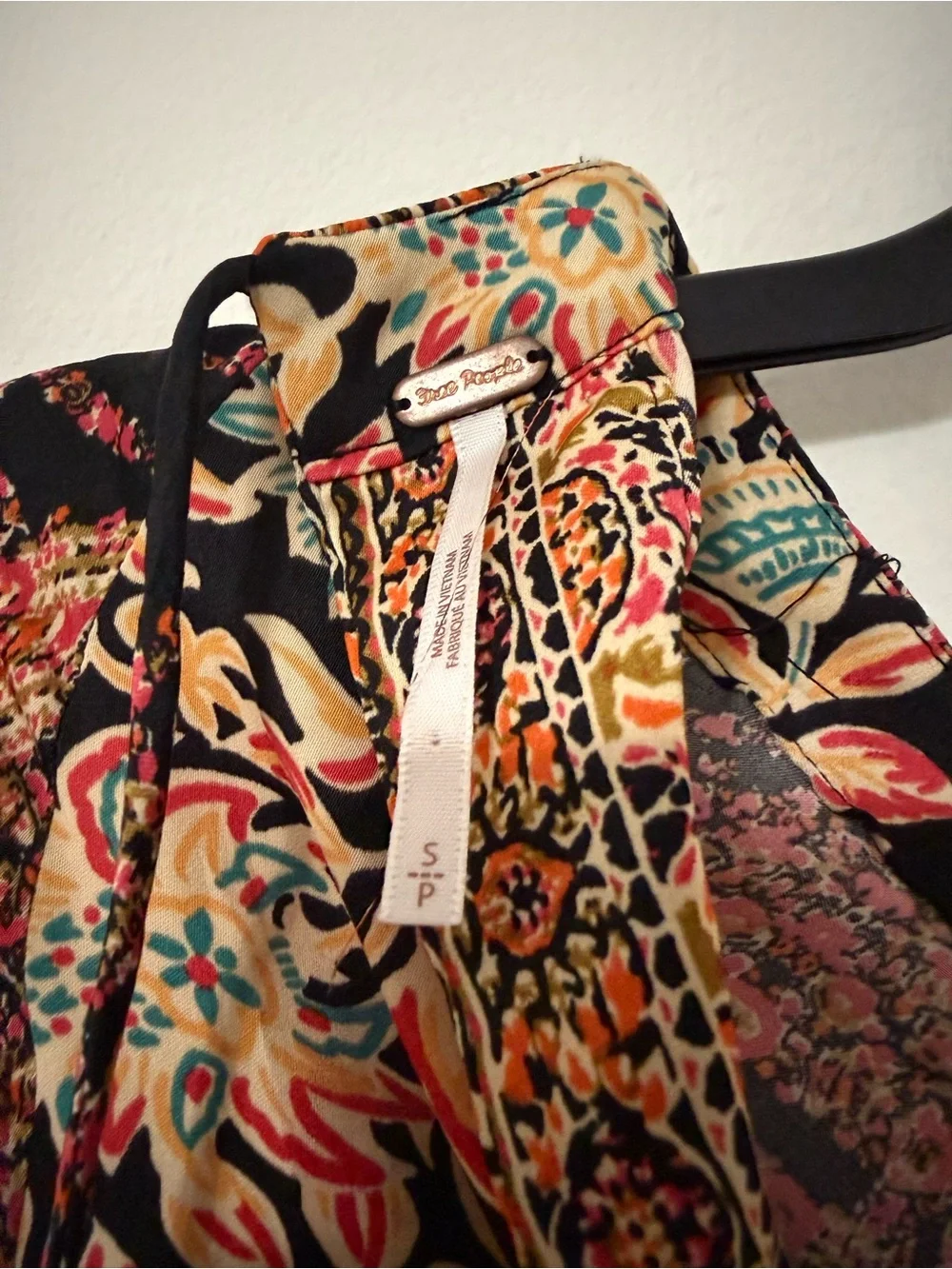 Free People Black Floral Mixed-Print Tunic with Teal and Mustard Accents